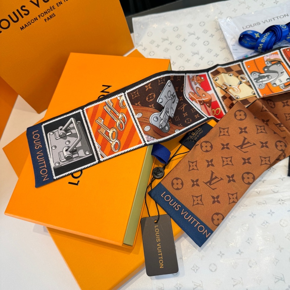 Louis Vuitton Orange & Brown Silk Twilly Scarf - Women Accessories - Picture 2 of 4